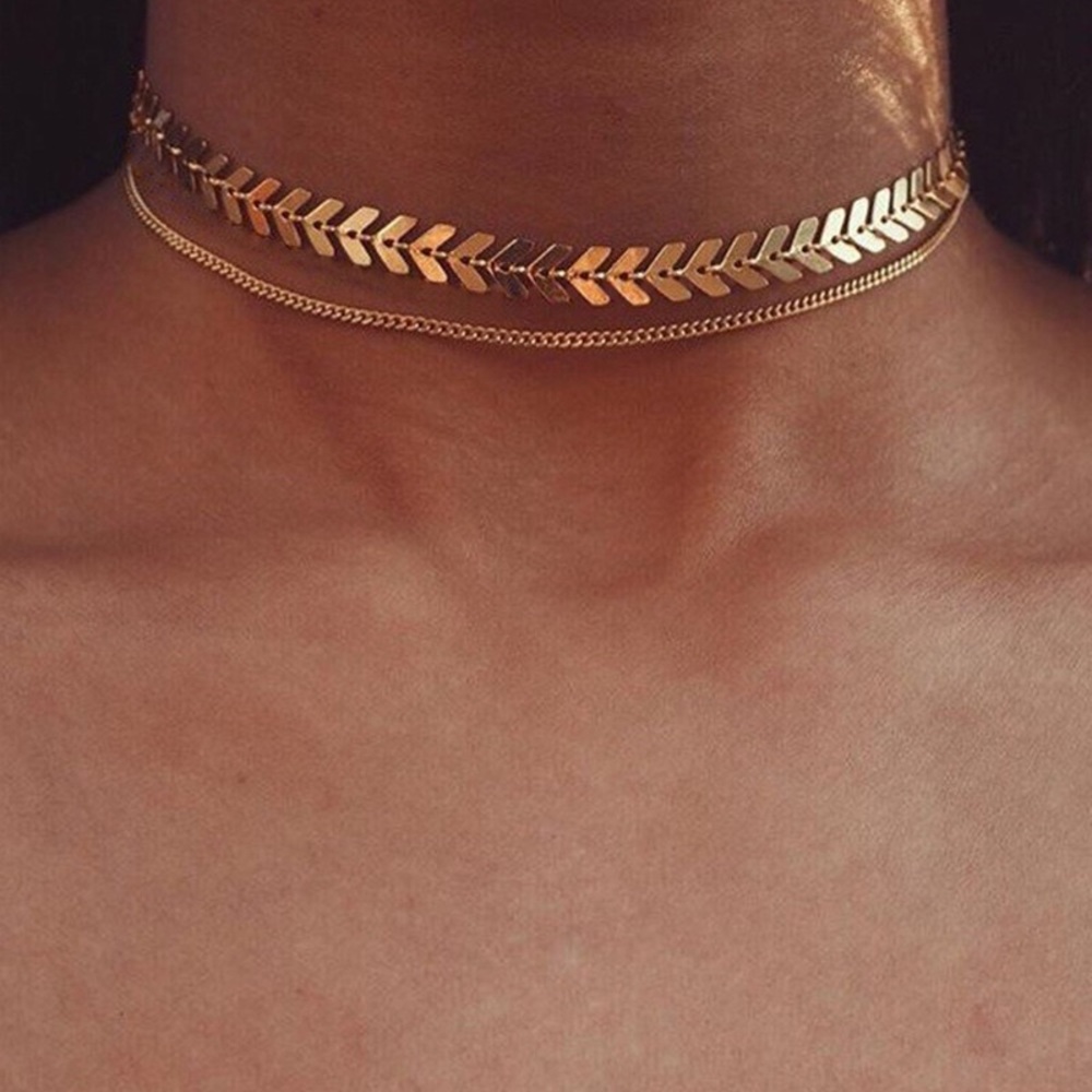 Multi gold fishbone necklace